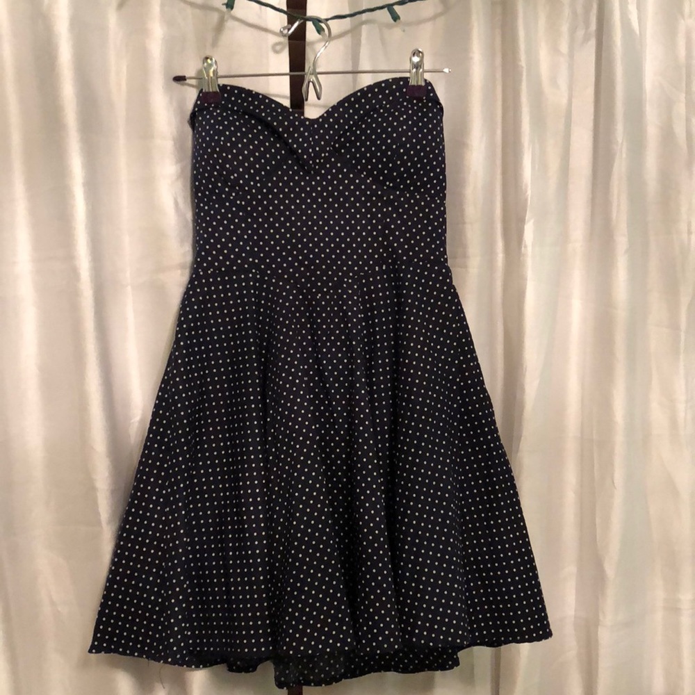 retro navy and white polka dot a-line dress